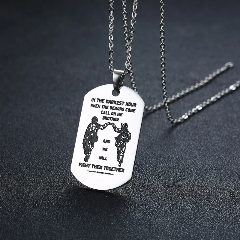 

Wholesale Soldier Dog Tag For Brother Pendant Necklace for Men Stainless Steel Call On me Brother with 24 inch