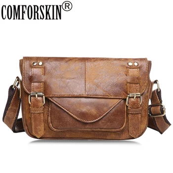 

COMFORSKIN Men Messenger Bag New Arrivals Cover Style Vintage Men Leather Bag High Quality Cowhide Leather Men Cross-body Bags