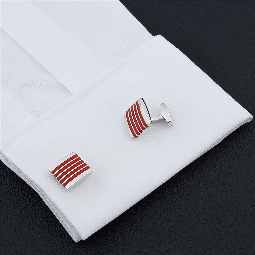 Cena HAWSON Red emalia Wedding Man spinki do mankietów srebrny kolor spinki do mankietów zapiąć przycisk do koszuli na sprzedaż