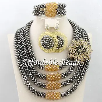 

Handmade Gray African Crystal Wedding Necklace Sets Fashion Jewelry New Arrival Indian Jewelry Set Wedding Handmade Design BN245