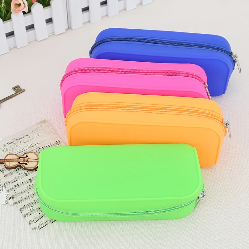 Candy Colored Silicone Pencil Case Lovely Bag Zipper Pen Candy Colored Silicone Pencil Case Lovely Bag Zipper Pen Multifunctional Handbag School Supplies Cute Stationery In Cases From Office