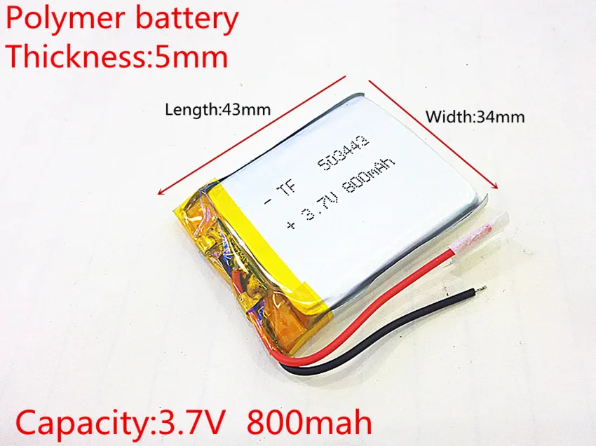 503443 Rechargeable Lithium Polymer 3.7V 800mAh Li-ion Battery For bluetooth headset Speaker GPS PSP PDA MP3 MP4 MP5 053443