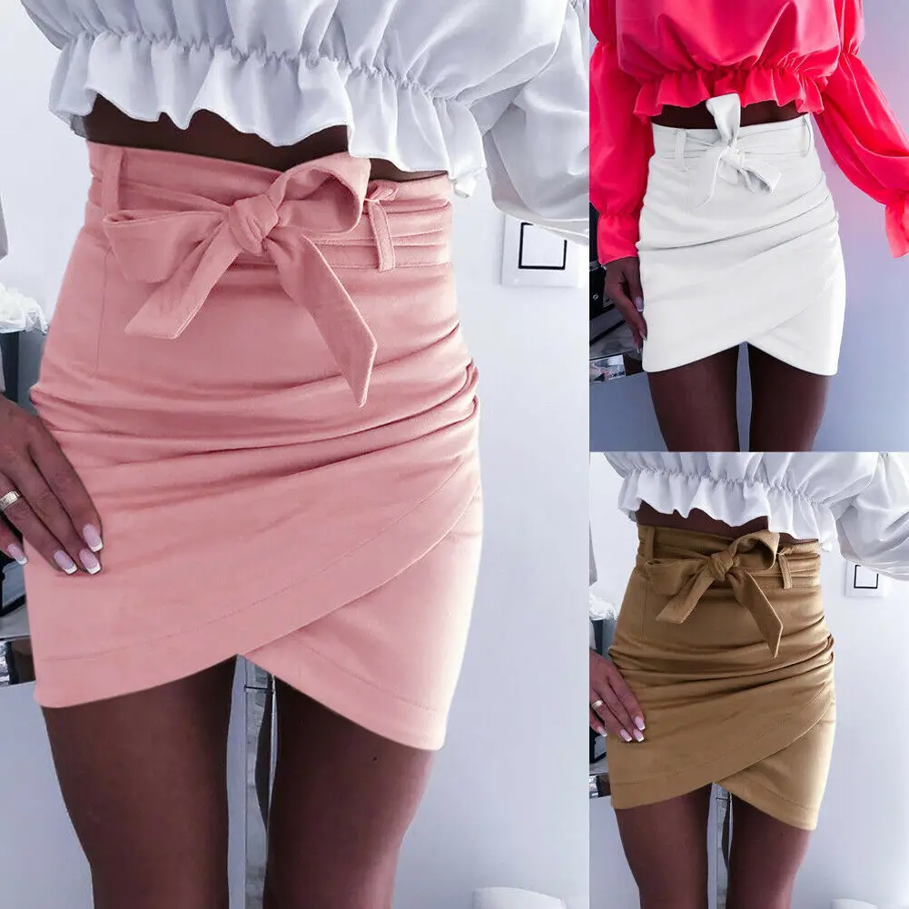 

Hot Women's Summer Fashion Irregular Pencil Bodycon Short Slimmer Mini Skirt Evening Party Solid Zipper Bow Formal Casual Skirts