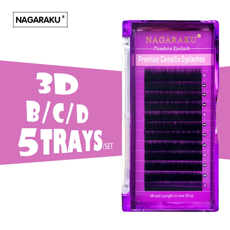 

NAGARAKU 5cases 3D-6D Camellia Eyelash, Pandora Eyelashes 0.07 Volume Eyelash Extensions Mixed Length in One Lash Strip