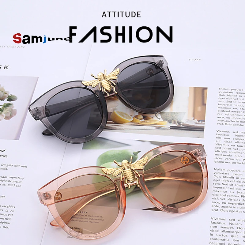 

Samjune Luxury Plastic Big Bee Pilot Sunglasses Mirror Lenses UV400 Retro Men Women Shades