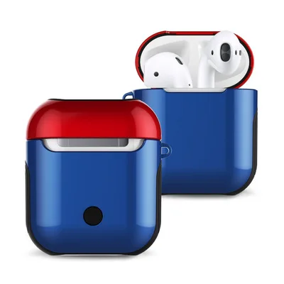 Чехол Caletop для Airpods i12 i10 TWS силиконовый чехол антидетонационный глянцевый защитный чехол для Apple Airpod Air Pods беспроводной зарядки - Цвет: Red and Blue