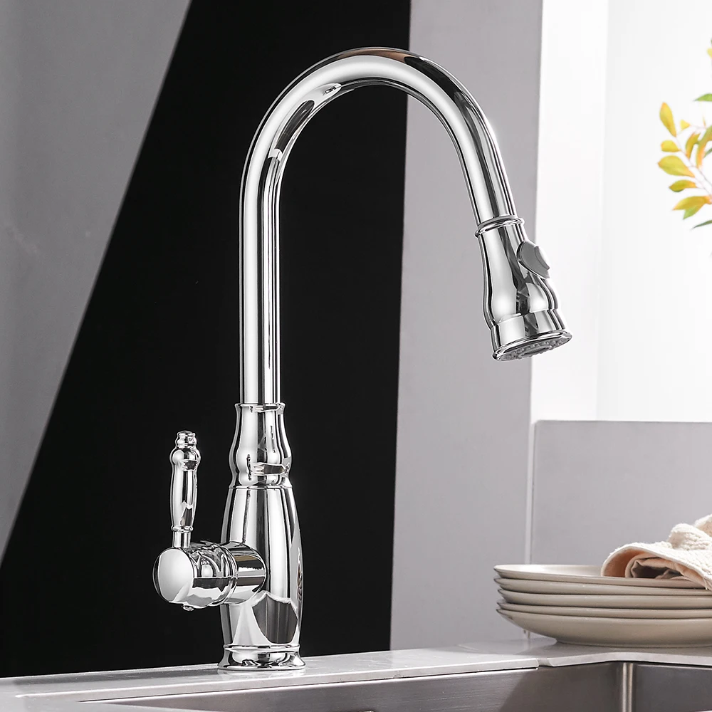  Kitchen Mixer Gold Pull Out Kitchen Faucet Deck Mount Kitchen Sink Faucet Mixer Cold Hot Water Torn - 32864350380