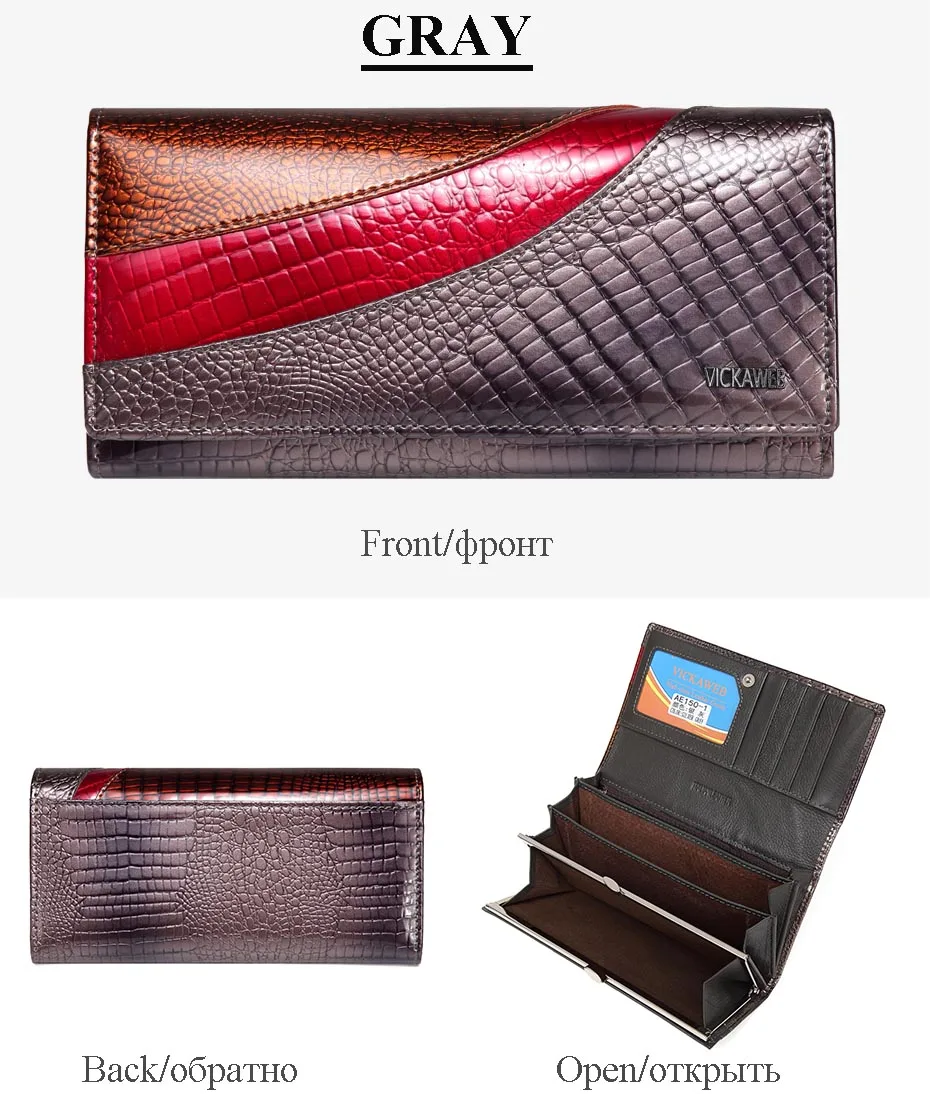VICKAWEB Wallet Female Patchwork Long Women Wallets Genuine Leather Purses Ladies Vintage Hasp Purse Alligator Standard Wallets-AE150-1-021