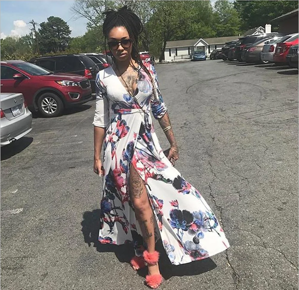 NEW Flower Print Long Dress Sexy Bandage Robe Clubdress V-neck Bodycon Long Sleeve Maxi Dress Sweater Dresses For Women Dashiki womens-long-maxi-dresses : image NEW Flower Print Long Dress Sexy Bandage Robe Clubdress V-neck Bodycon Long Sleeve Maxi Dress Sweater Dresses For Women Dashiki womens-long-maxi-dresses