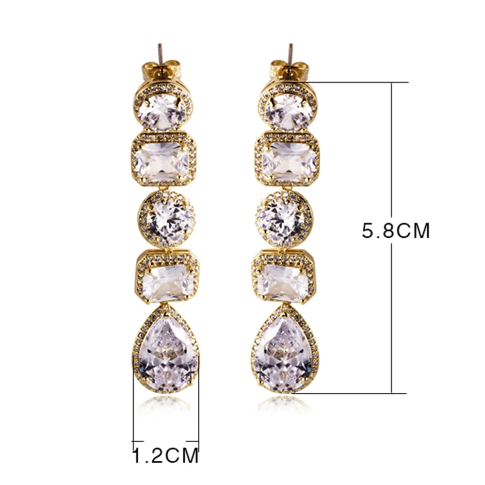 Very Long Earring Red/White Zirconia stones Female Gold-Color Jewellery Women's Big Water Drop Earrings Colorful Jewelry