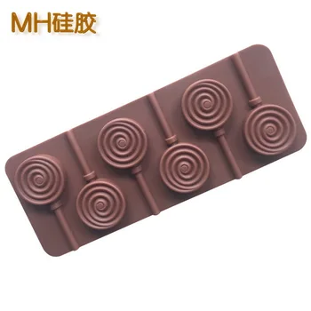 

by dhl 200pcs practical Lollipop mold silicone mould 6 lattices in circles DIY chocolate molds ice cube mold