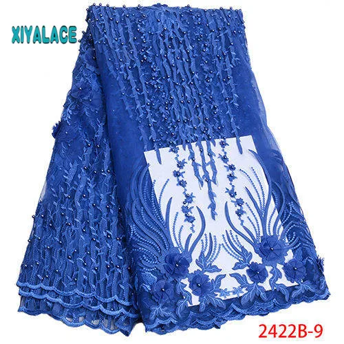 Нигерийская бисерная кружевная ткань высокого качества африканский 3D чистый кружевной материал для свадьбы французский кружевной тюлевый материал для платья YA2422B-1 - Цвет: 2422B-9