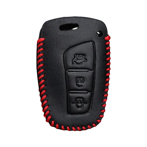 Чехол для автомобильного ключа из натуральной кожи с дистанционным управлением для hyundai, смарт-брелок IX45 Santa Fe Tucson, чехол для ключей для hyundai - Название цвета: Red 3Button