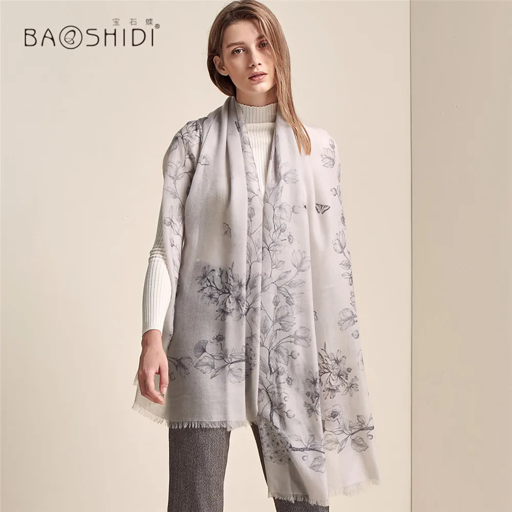 [BAOSHIDI]Winter cashmere Scarf women,lady elegant pashmina shawl, fashion tassel edge warm soft long scarf bandana - Цвет: 2153181834