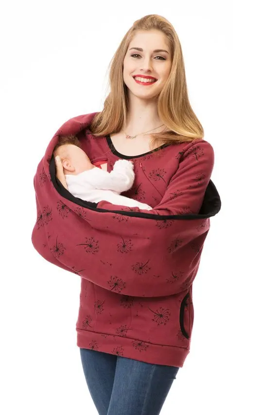 Многофункциональная Толстовка для беременных с отстегивающимся воротником и принтом; Одежда для беременных; зимние Бархатные Теплые женские топы