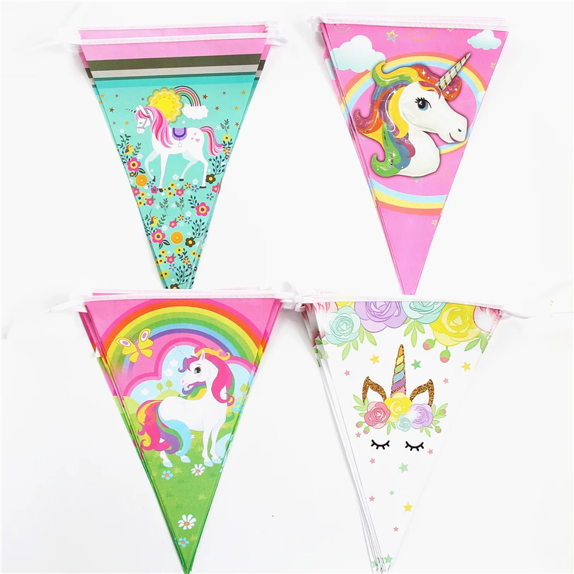 

1set Unicorn horse paper banner pennant bunting Garland Flag Kids Birthday party supply event supplies party Decoration Set