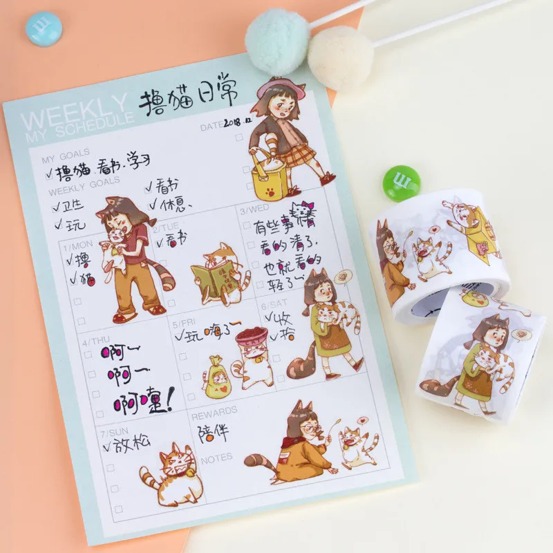 

sticker scrapbooking cartoon girls & cat washi tapes DIY diary planner notebook Label scrapbook stickers kids handbook deco