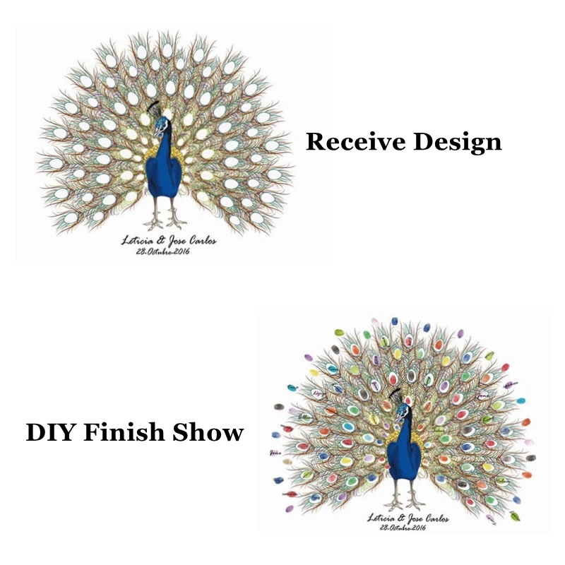 Пользовательские имя, дата книга персонализировать свадебные подарок для гостей павлин дерево с отпечатками пальцев живопись вечерние