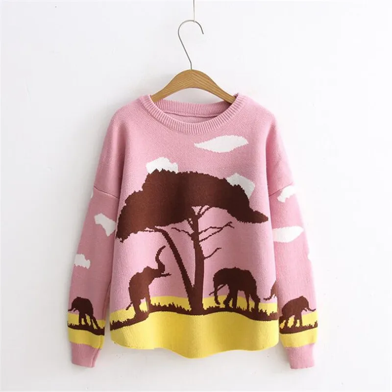 

2019 autumn and winter new women's sweeter cartoon print loose full sleeve student pullover shirt