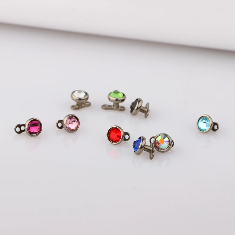 JUNLOWPY Titanium 316L micro Skin Diver Dermal Piercing Crystal dermal  Jewelled Piercings Top Rings Hide in Body Jewelry
