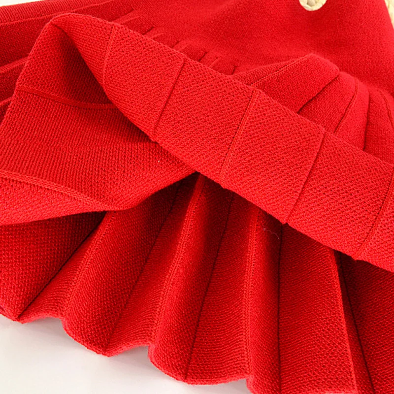 Small size Spring Autumn Winter Children Skirts Casual Color Red & Black Skirts For Girls New 2T-7T Kids Girls Pleated Skirts