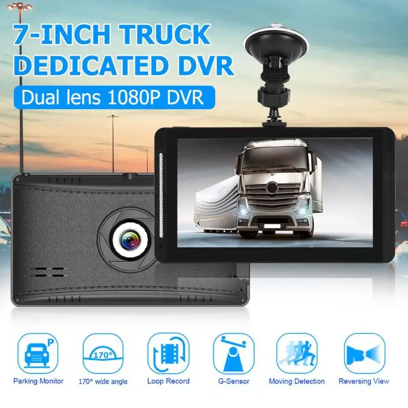 12V/24V Auto Car Universal DVR 7 inch Car Truck Bus Touch Screen Dashcam Car Camera Full 1080p Dual Lens Dash Cam Driving Mirror