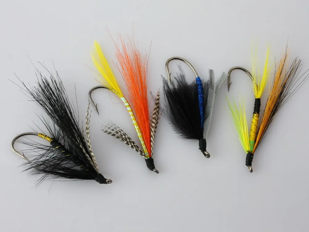 40Pcs Salmon Single Flies Black/Yellow Sea Salmon Trout Fly Fishing