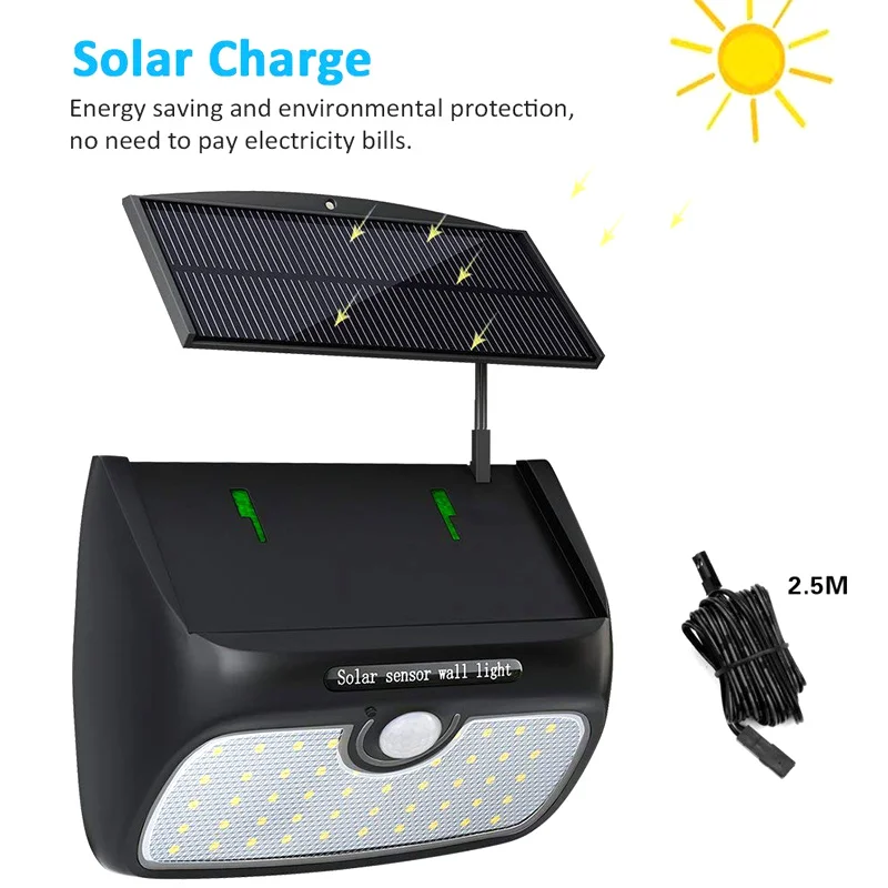 48 LED Solar Light PIR Motion Sensor Wall Lamp Energy-saving Lights Waterproof Outdoor Garden Floodlights VE