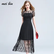 Fashion Women Summer Lace Dress Black White Casual Dress Sexy O-neck Lace Dress See Through Beach Dresses Robe Femme Ete 2017