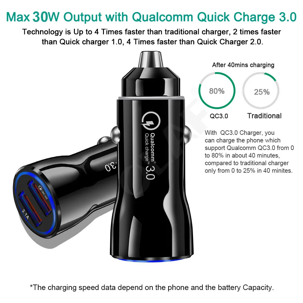 أولاف USB شاحن سيارة سريعة تهمة 3.0 الهاتف المحمول المزدوج سيارة شاحن يو اس بي كوالكوم QC 3.0 سريع محول الشحن USB شاحن سيارة