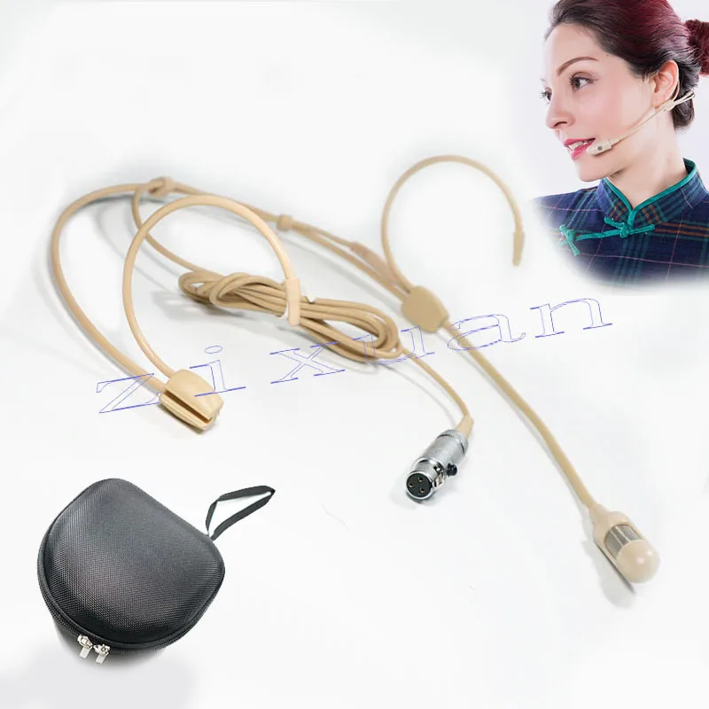 

Beige Head Wearing Headset Headworn Conference Microphone Hypercardioid Mic For AKG Wireless BodyPack Transmitter
