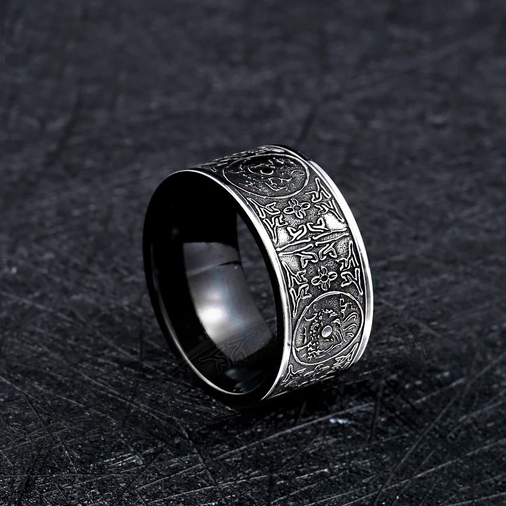 ProYearn 10 мм винтажное титановое стальное мужское кольцо китайский Бог Зверь кольцо из нержавеющей стали мужские модные аксессуары