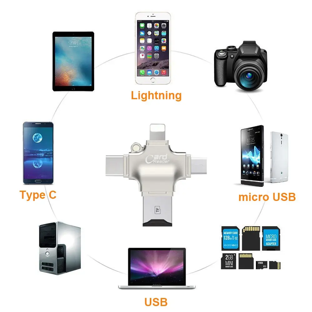Ingelon Card Reader 4 in 1 TF Micro SD Card Adapter Metal microsdhcsdxc Lightning Flash Memory Card adaptador usb for iphone (3)