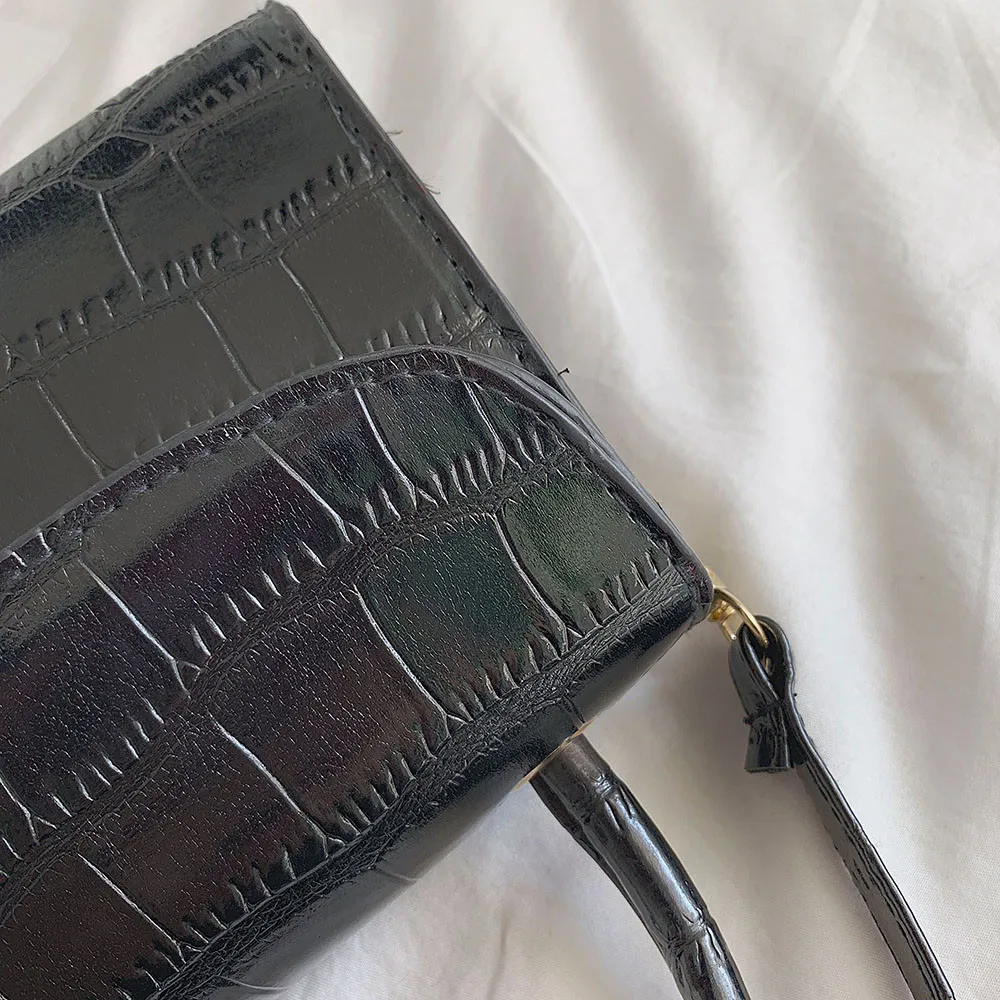 Однотонная Ретро портативная маленькая квадратная сумка, кожаная женская модная сумка на плечо, сумка-мессенджер с каменным узором