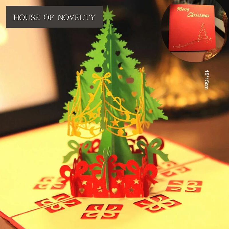 

New Year Christmas Tree Merry Christmas 3D Greeting Card Postcard Birthday Gift Card Set Message Card Letter Envelope Gift Card