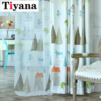 

Cartoon Nordic Plant Curtains For living room Small House Design Tulle Curtains for Kids Room Kitchen Window Drapes P143D4