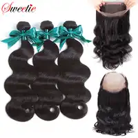 Sweetie Hair 360 Lace Frontal Closure With Bundles Malaysian Body Wave Human Hair Lace Closure With Baby Hair 4pcs/lot Non-Remy
