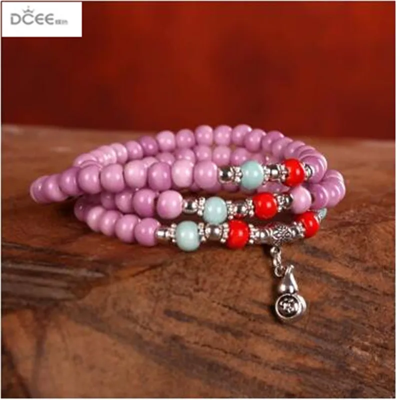 Ceramic jewelry, ceramic beads bracelet, 108 Bracelet, Purplein Strand