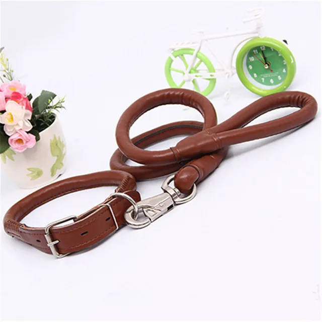 New Pu Leather Dog Collar Strong Bite Prevention Necklace with Traction Rope for Small and Medium Dog Pet Collar Accessories