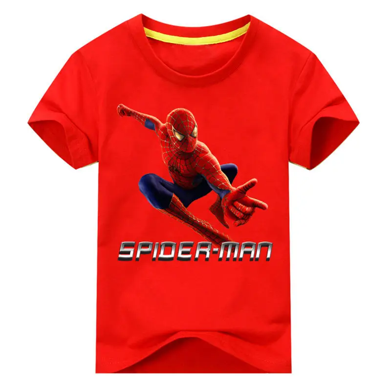 Детские футболки с короткими рукавами, костюм летняя хлопковая Футболка с человеком-пауком для мальчиков и девочек, топ, одежда Детские повседневные белые футболки DX201