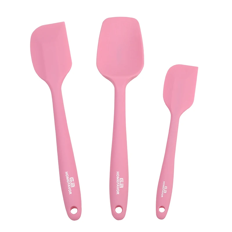 

G.a HOMEFAVOR 3 Pcs Silicone Spatula Set Pink Baking Pastry Kitchen Accessories Cake Butter Scraper Mixing Brush Cookware Tools