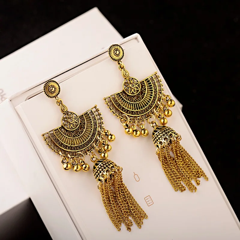 Египетский Винтажный Золотой сплав Jhumka бисер Нарядные серьги с кисточками для