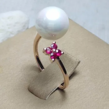 

9-10MM Big pearl SouthSea Pearl18K Gold 4pcs Ruby Golden Pearl Ring For Women Fine Jewelry Wedding/Party/Engagement/Gift