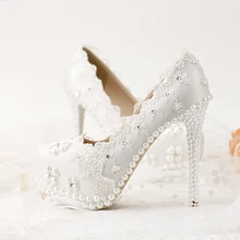 Bridal shoes white lace flower rhinestone shoes thin heels shallow mouth wedding shoes women’s shoes pumps