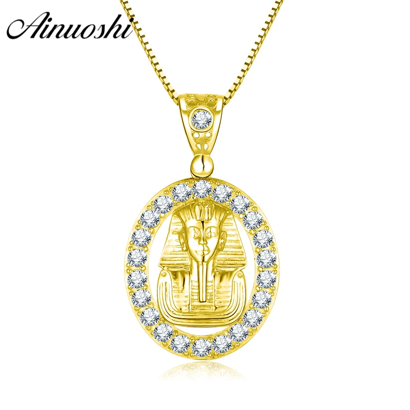 

AINUOSHI 10K Solid Yellow Gold Oval Pendant Egyptian Queen Pendant Religious Faith Christian Fine Jewelry 4.6g Separate Pendant