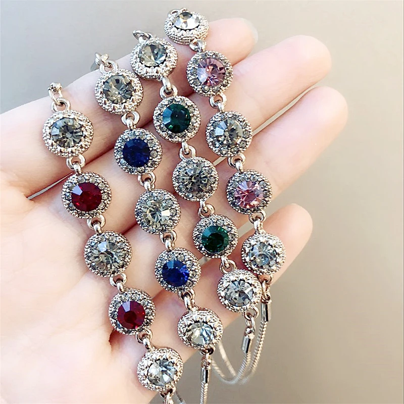 

Fashion Gold Color shiny noble crystal Beads Zircon Chain women's Bracelet Jewelry pulseira pink winered green navy