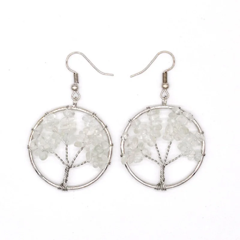 

Newest Natural crystal gravel life tree wishing tree earrings round crystal tree earrings