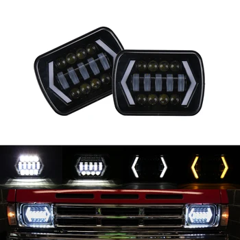 

1Pair 5x7" 7x6 Inch DRL Turn Signal Hi/Lo Beam H4 Led Square Headlights For Jeep Cherokee XJ Comanche MJ Wrangler Headlamp
