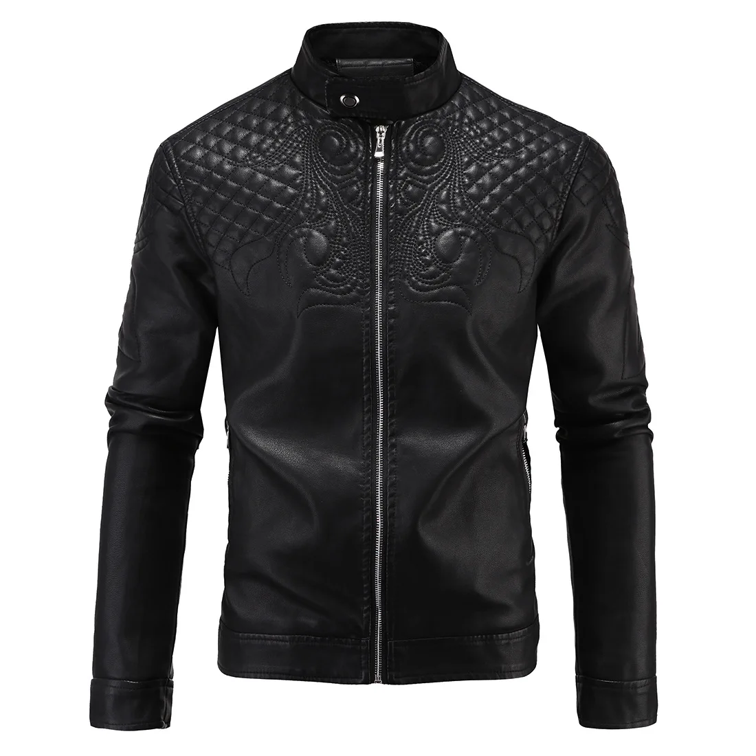 Fashion Men Faux Leather Jacket Print Mens Jackets and Coats Plaid