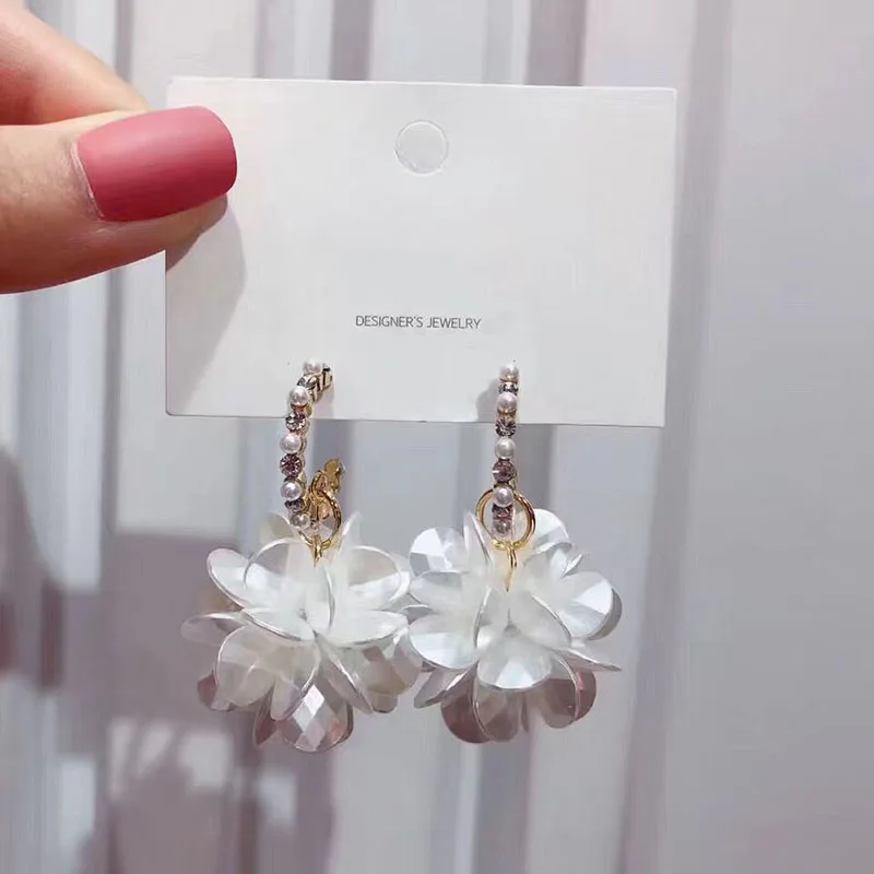 2019 Korean Crystal Earrings Long Flower Pendientes Mujer Moda For Women Jewelry Accessories Brincos Simulated Pearls | Украшения и